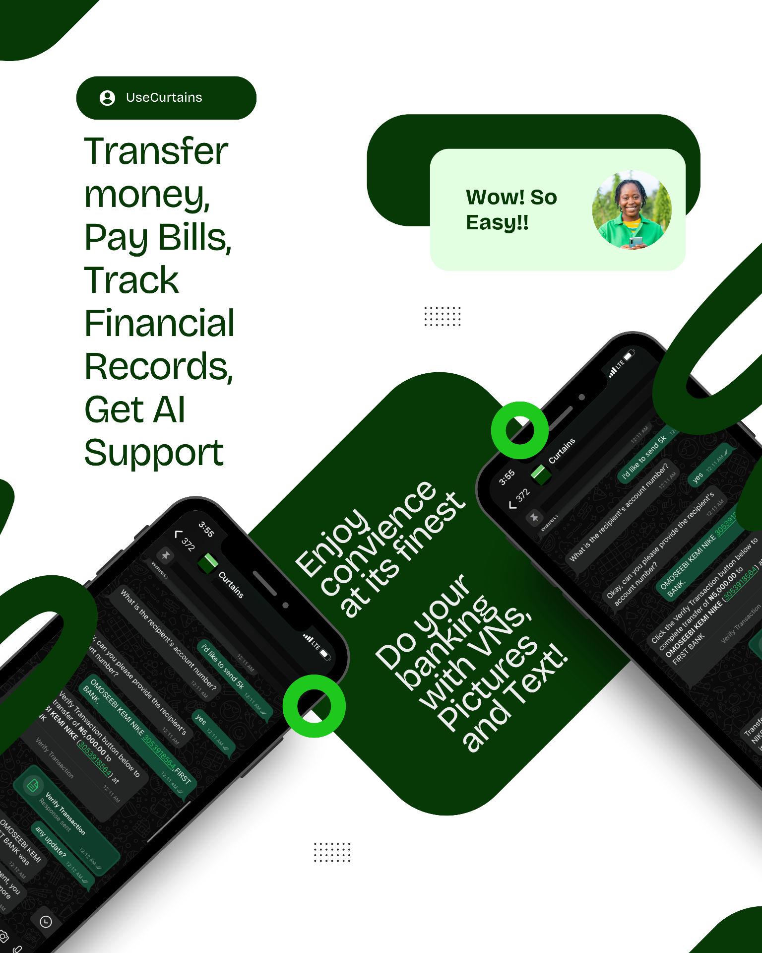Curtains mobile banking interface